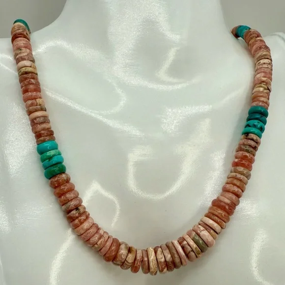 Jay King Mine Finds Argentina Rhodochrosite Turquoise Graduated Beaded Necklace