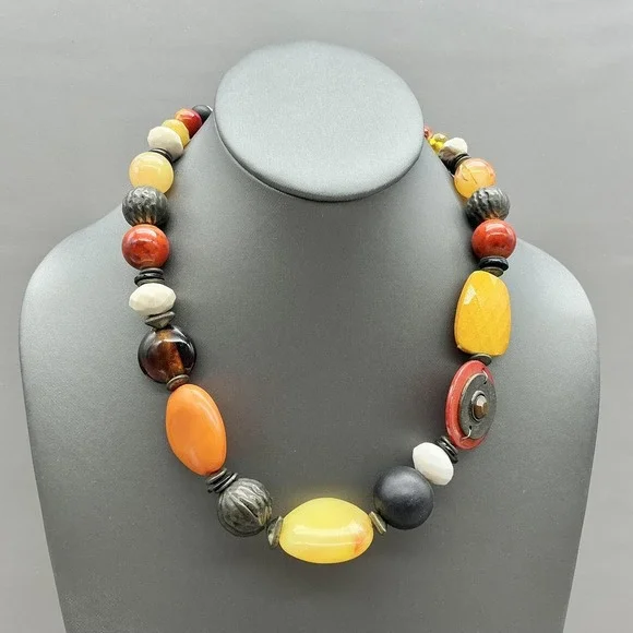 Necklace Chunky Beaded Multicolor Resin Statement Lobster Clasp Adjustable Boho