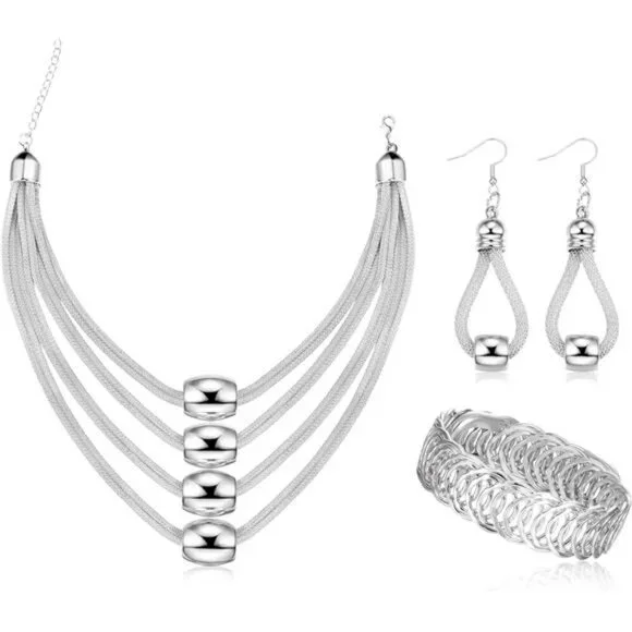 3Pcs Multi-Layer Bib Necklace African Jewelry Set for Women Choker Necklace