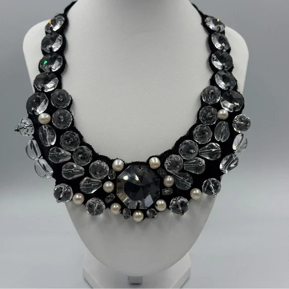 RK by Rajana Khan Swarovski Crystal and Simulated Pearl Bib Necklace Long 2010