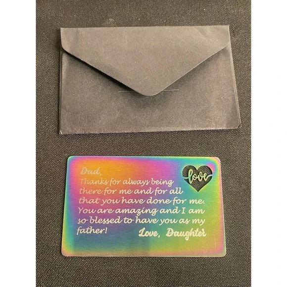 Rainbow‎ Metal Wallet Card Insert Dad Gift from Daughter Engraved Love Heart