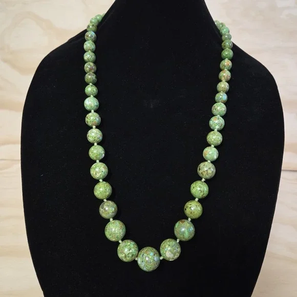 AIL Aluma Green Turquoise Mosaic Graduated Bead Sterling Silver Necklace 28