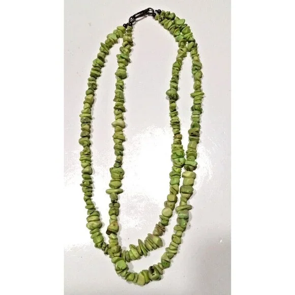 Necklace Shades of Green Double Strand Malachite Chip Bead Hook and Eye Closure