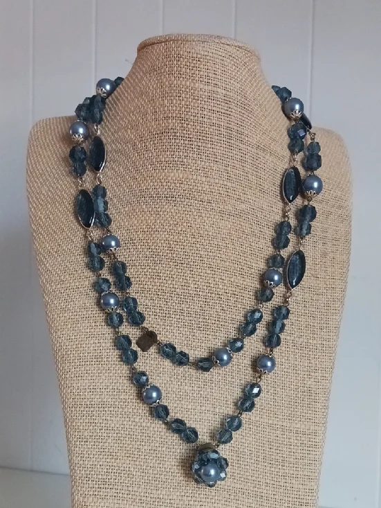 VINTAGE WEST GERNANY DOUBLE STRAND BLUE NECKLACE.