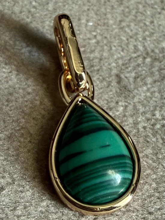 Gold Teardrop Pendant with Green Malachite Stone