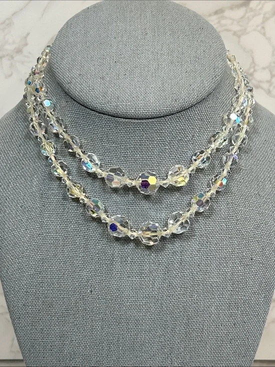 Vintage Crystal Aurora Borealis Multi-Strand Necklace - Clear