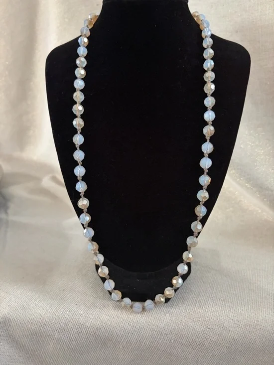 Elegant Opalescent Bead Necklace - Light Blue
