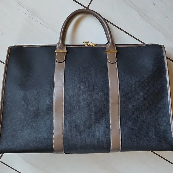 👀SALE💸 Dunhill Black and Brown Leather Travel Tote Duffel Bag