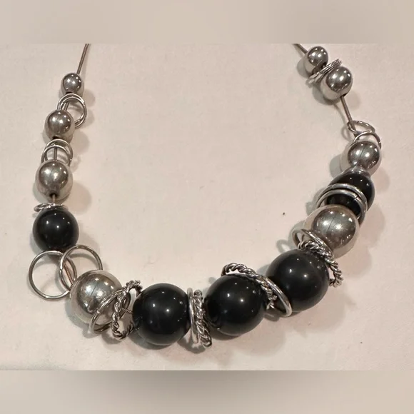 Silver & Black Ball & Disc Necklace