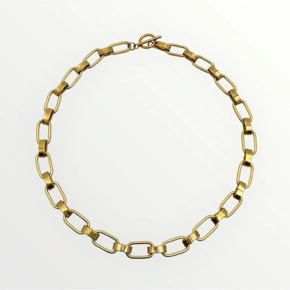 Paperclip Chain 14K Gold Stainless Steel Necklace with Toggle Closure