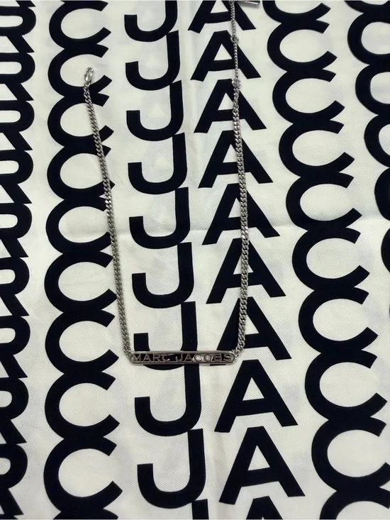 Marc Jacobs Silver Logo Bar Necklace