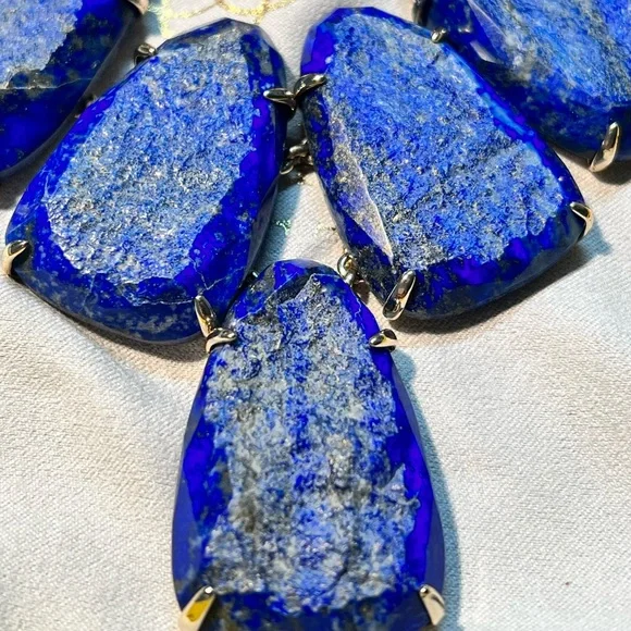 NWT Kendra Scott Harlow Necklace Raw Lapis Yellow Gold Perfectly Pristine GORG!