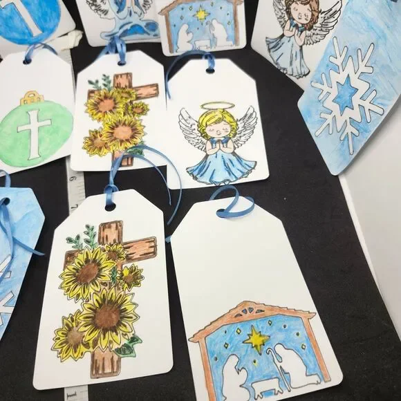 Hand Crafted  Winter Christmas Gift Tags Thank You Cards Set of 12