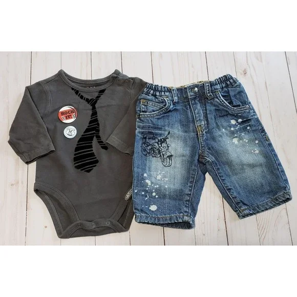 Children's Place 2 Piece Rock n Roll Outfit Baby Boys 0-3 months