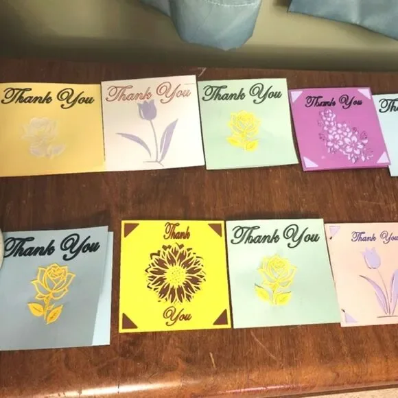 Hand Crafted Colorful Thank You Cards Set of 12