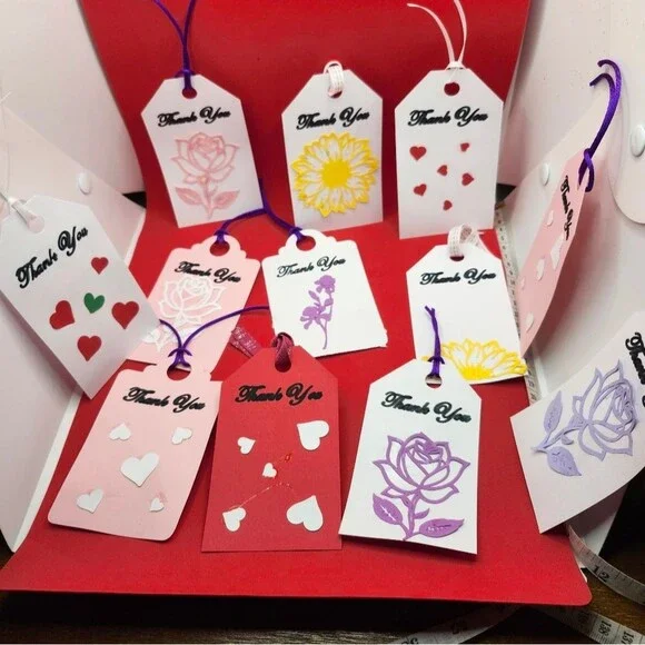 Hand Crafted  Floral  Colorful Gift Tags Thank You Cards Set of 12