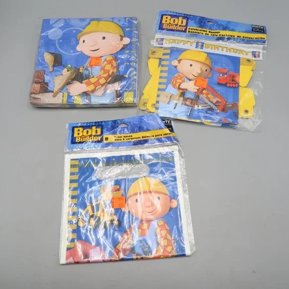 Bob The Builder NOS Birthday Party Set treat bags (8), Napkins, Banner Lot