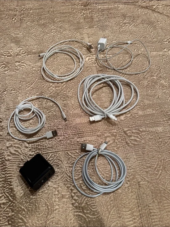 Apple White Charging Cables with Black Wall Adapter