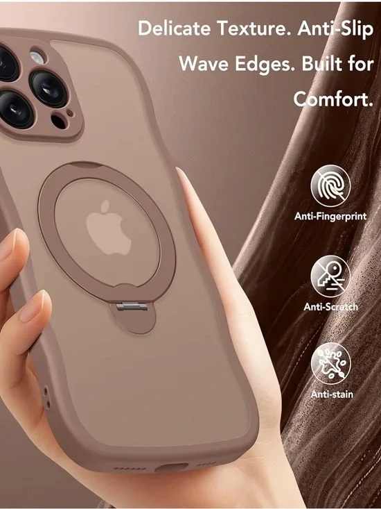 Apple iPhone 15 pro Protective Case with Ring Holder - Taupe
