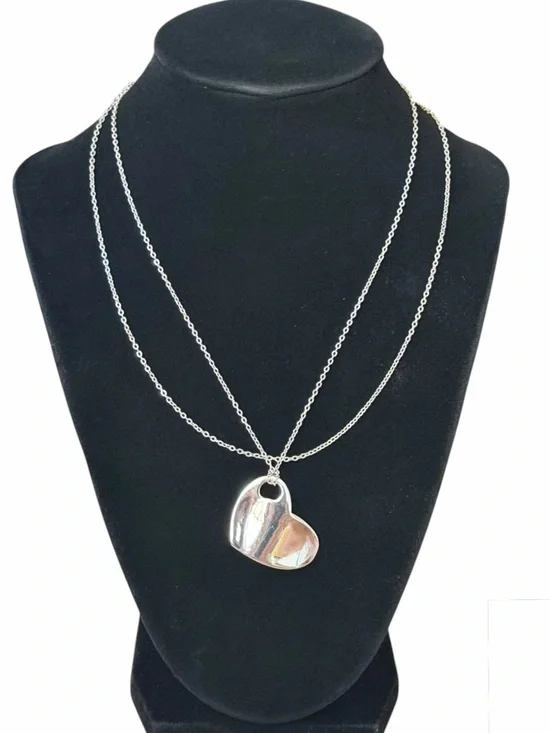 Express Silver Double Stranded Heart Pendant Necklace