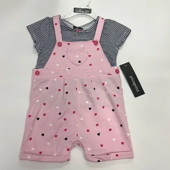 Picapino Baby Girl’s Pink and Blue 2 Piece Overall Set Size 24 Months