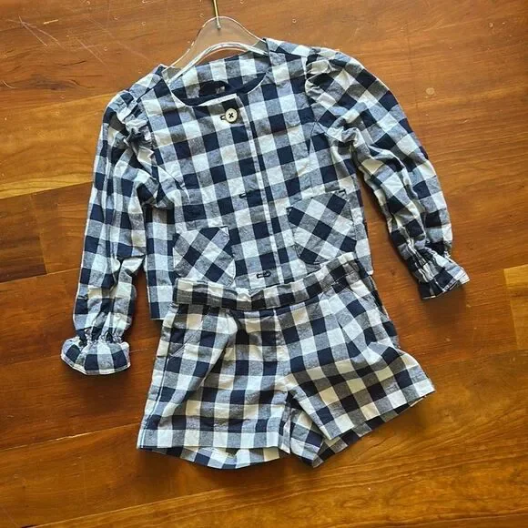 Janie and Jack Blue and White Plaid Kids Matching Set
