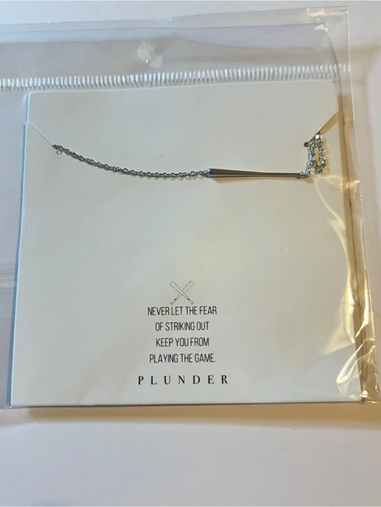 Plunder Silver Tone Baseball Bat Necklace