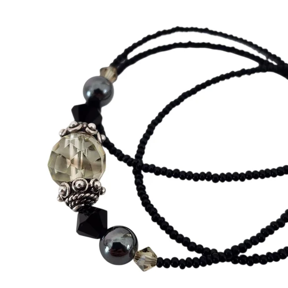 Dainty necklace 925 sterling silver faceted crystal pendant petite seed beads