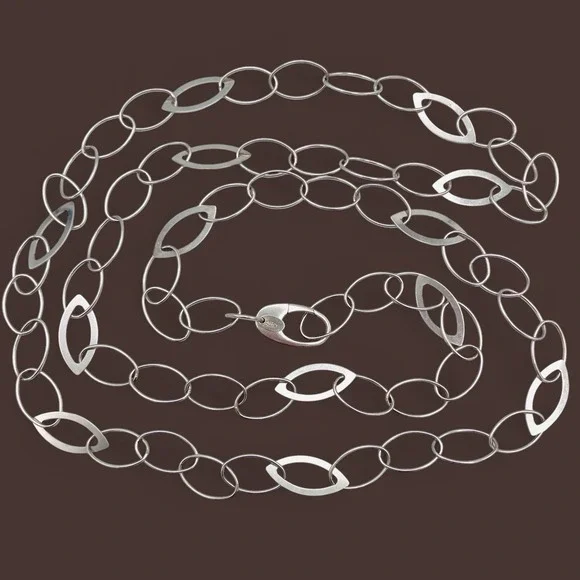 Sterling Silver 925 Marquise Oval Link Necklace 40