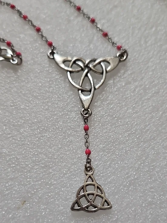Hand Crafted Silver and Pink Celtic Drop Necklace