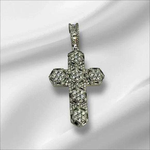 Sterling Silver CZ Cross Pendant – 3” Statement Design