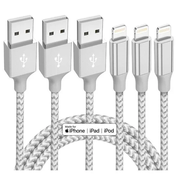 iPhone Charger 3 Pack 10 ft Apple MFi Certified Lightning Nylon Braided Cable Fa