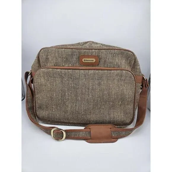​Vintage Samsonite Tapestry Travel Bag Zippered Shoulder Strap 14 Tweed Pattern