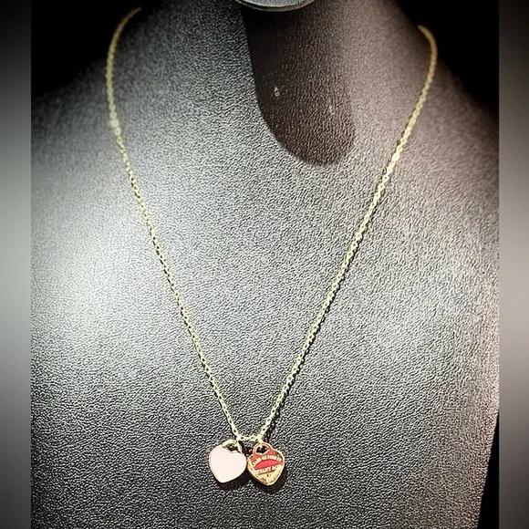 Gold and Pink Heart Pendant Necklace