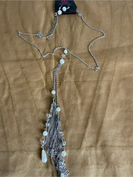 paparazzi Silver Pearl Tassel Multi-Chain Necklace