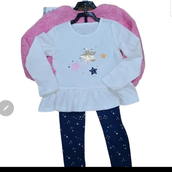 BCBG Girls 3-Piece Plush Set, Pink Sweater, Cream Tunic & Blue Legging nwt