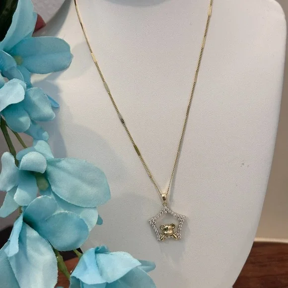 14k Gold Plated Chain Necklace Teddy Bear 19
