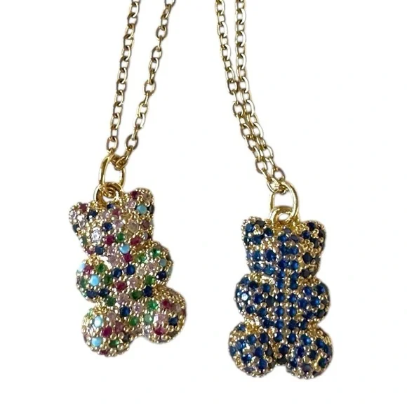 Rhinestone Teddy Bear Pendant Necklace