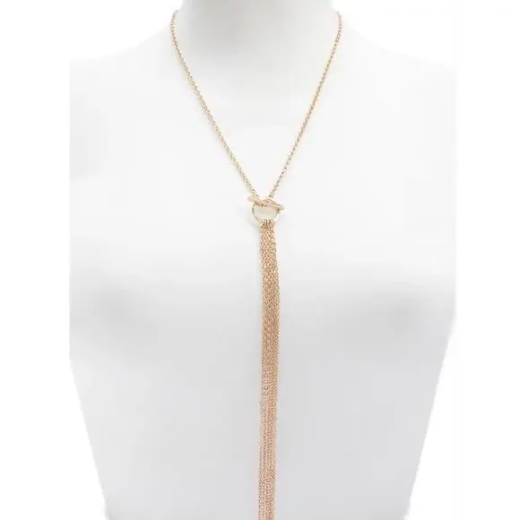 Forever 21 Lariat Drop Tassel Necklace Gold Glam Long Necklace
