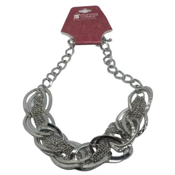 Nwt Charming Charlie Silvertone Chunky Chain Statement necklace