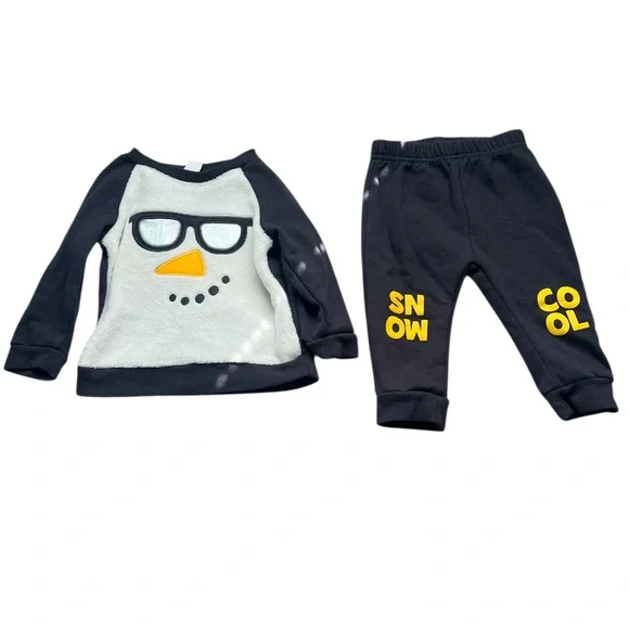 Kids Grey and White Snowman Two Piece Outfit with Yellow Accents
