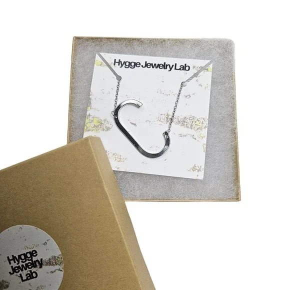 NEW Hygge Jewelry Lab C Initial Necklace Silver‎ Tone Chain w/Box Minimalist