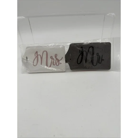 Mr & Mrs Luggage Tag SET Faux Leather‎ Gray/White 4