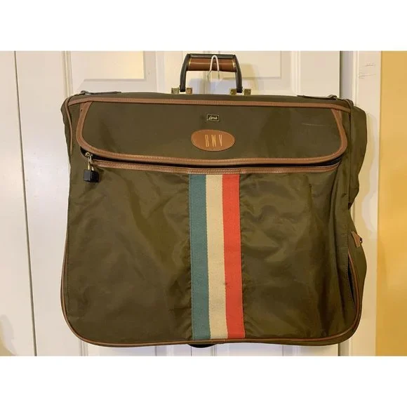 Vintage Lark‎ Travel Luggage Hanging Garment Bag Olive Brown