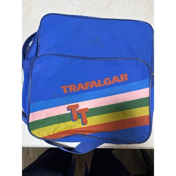 VTG trafalgar travel vacation bag‎ blue nylon rainbow school academia colorful
