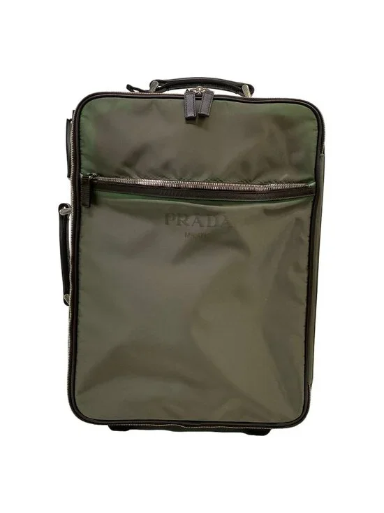 Prada Travel Bag Khaki Dark Brown Diamond No Lock Leather