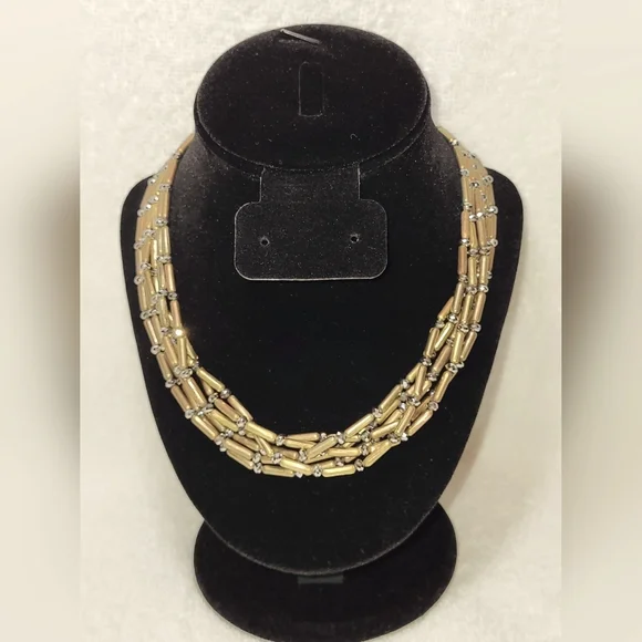 CHICO'S Chunky Multi-strand Metallic Brass Beaded Necklace
