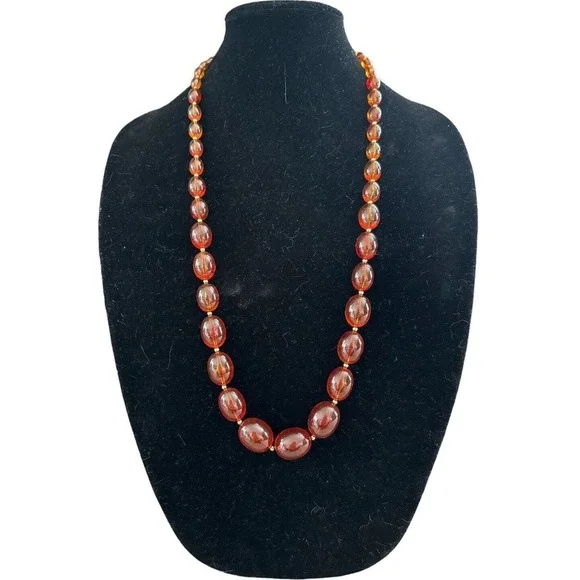 Fabulous Joan Rivers Faux Amber Goldtone Vintage Necklace 32”