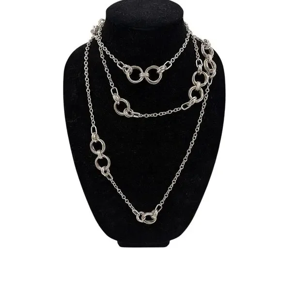 Banana Republic Set 2 Silver Tone Statement Links Chain Necklace Layered
