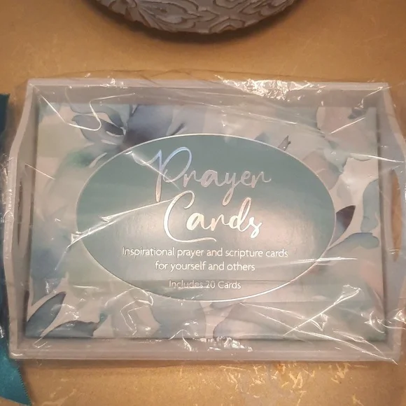 Inspirational prayer/scripture cards -Wood Handled Tray - Set Includes 2…